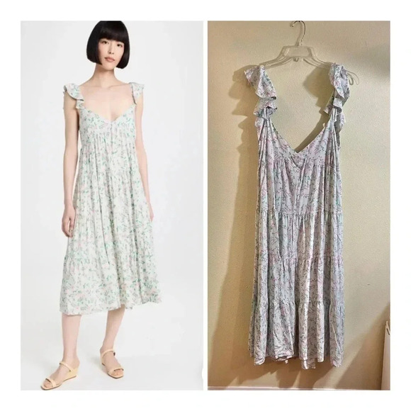 Sokie Collective Size XL The Summer Flutter Dress Green Floral Tiered NEW $189 - Picture 1 of 8